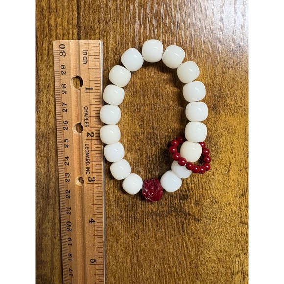 Natural White Bodhi Root Bead Bracelet with Red Cinnabar Lion new - Picture 6 of 6